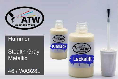 Hummer, Stealth Gray Metallic, 46 / WA928L: 20ml Lackstift + 20ml Klarlack - Set, von ATW Autoteile West.